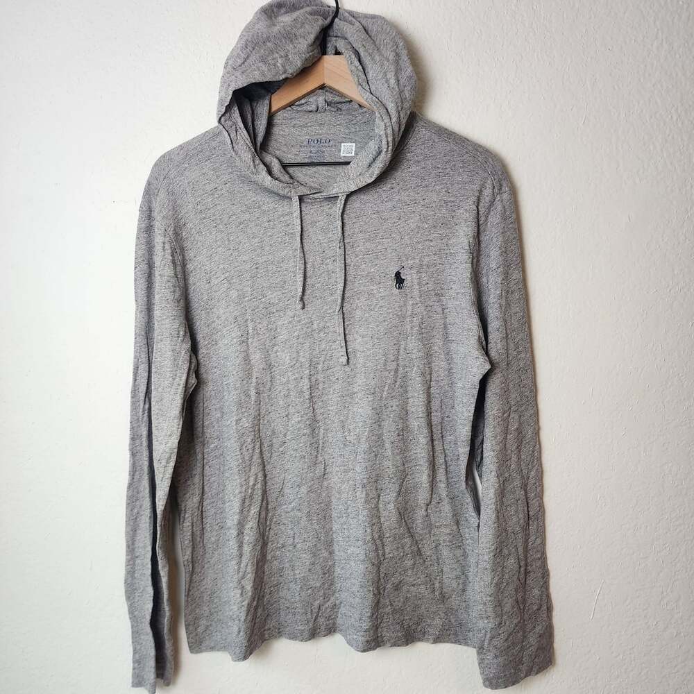 Polo Ralph Lauren Hoodie Mens Medium Gray Lightweight Pullover Long Sleeve